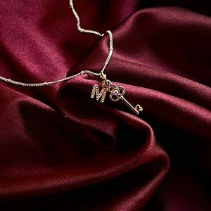 Custom Initial + Key Silver Necklace
